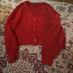 Red cable knit cardigan